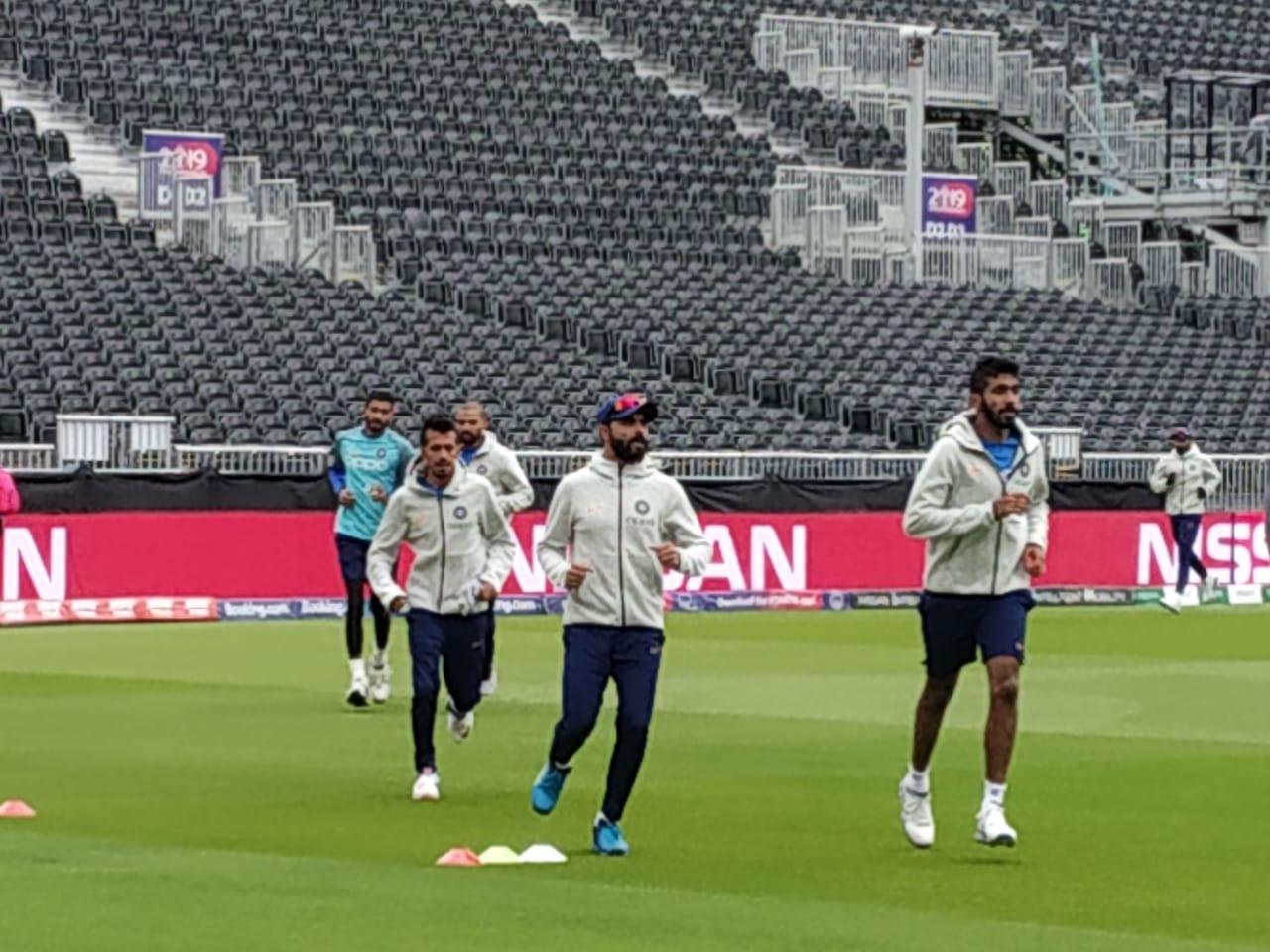 Virat Kholi's team jogging it out as they begin their practice sessions. The players are under a lot of pressure as the build-up to any India vs Pakistan match is very intense. 