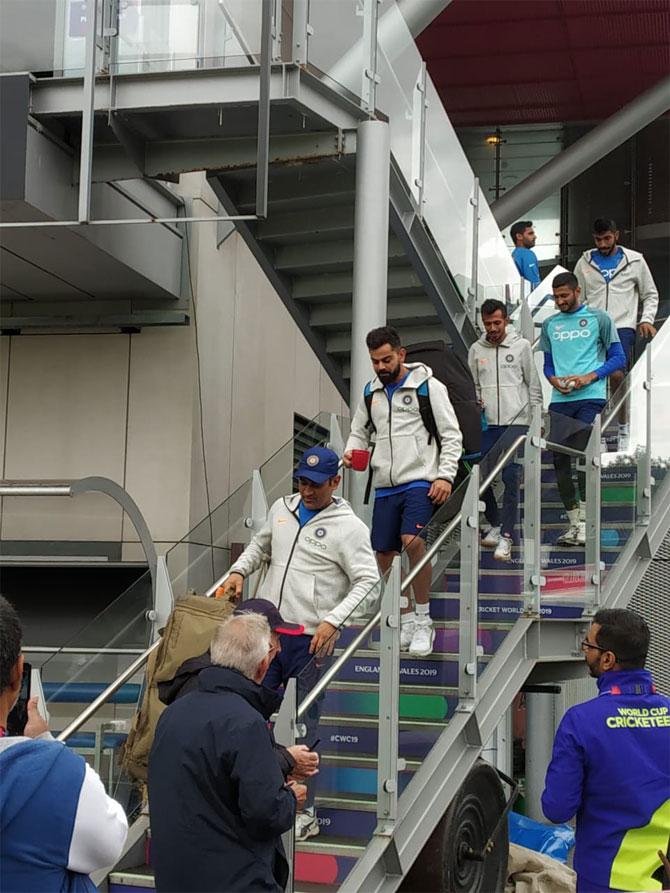 Indian cricket team enters the ground to train ahead of their match against Pakistan. India has a great record against their arch-rivals and will be looking forward to continuing that. The players will also be looking to avoid any further injuries as they aim to reach their peak. condition. 