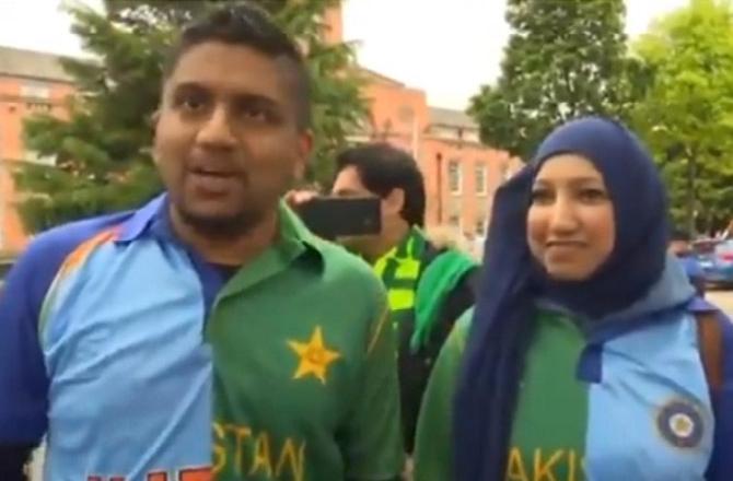 Pakistan husband, Indian wife wear combined jerseys for Indo-Pak clash. The couple arrived at the venue, Old Trafford for the India-Pakistan clash, and wore jerseys that had half jerseys of both nations.