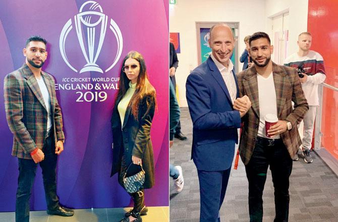 Famous boxer Amir Khan was seen with his wife at the stadium. Also seen in this picture is England cricketer Nasser Hussain.