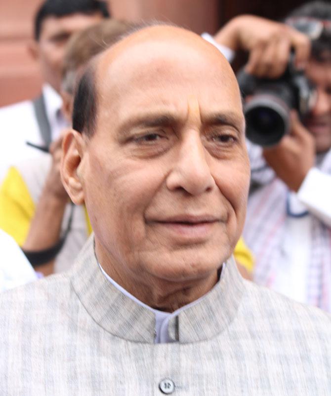 Defence Minister Rajnath Singh arrives for the first session of the 17th Lok Sabha at Parliament House in New Delhi on Monday. Singh took the oath in Hindi