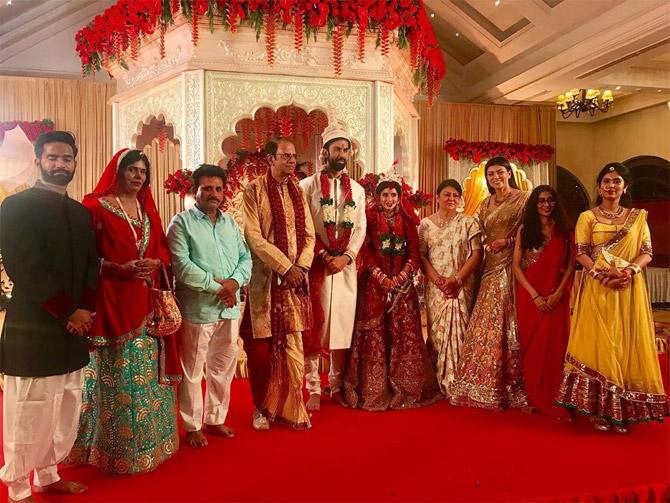After the wedding, the couple shared snapshots from the ceremony on social media for their fans, one of which shows the bridal couple with Sushmita Sen and her parents Subhra and Shubeer Sen