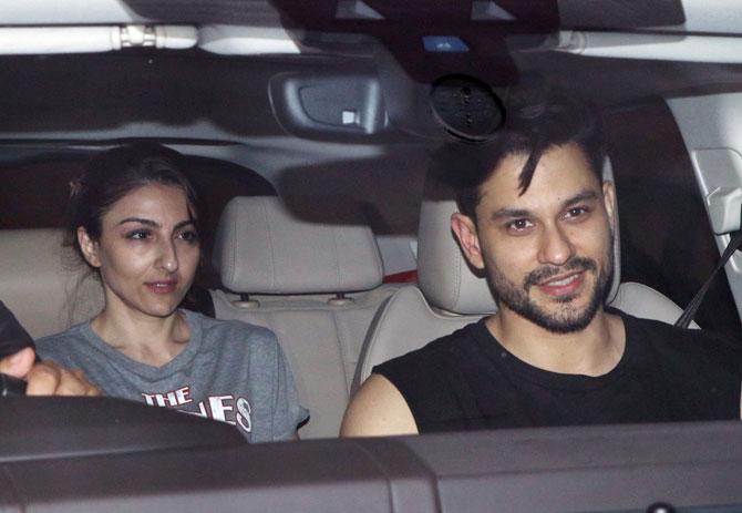 Soha Ali Khan and Kunal Kemmu also attended the dinner party at Karan Johar's residence in Bandra. Soha kept it casual in a grey tee and black denim, while Kunal also wore a black tee with grey denim.