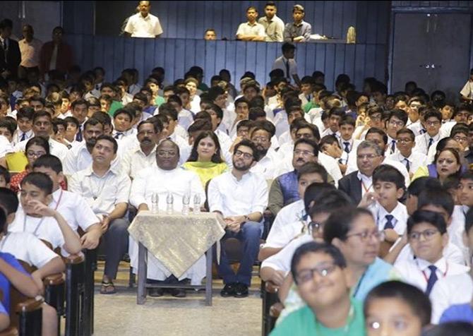 Aaditya Thackeray took to Instagram to share inside photos of the event where he was seen interacting with the school principal and sharing insights with the young students of St Mary's Mazgaon.