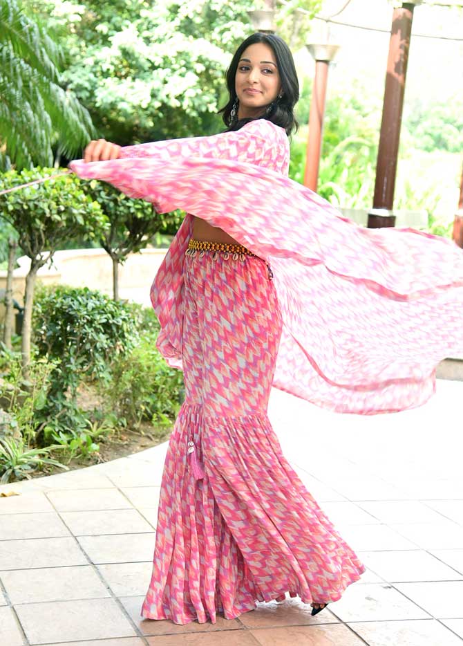 Kiara Advani looked pretty in a white and pink sharara set she opted for the promotional event. In a media interaction, Kiara Advani said that as an actor, she does not limit herself to a medium or language as she hopes to establish herself as a Pan-India artiste. 