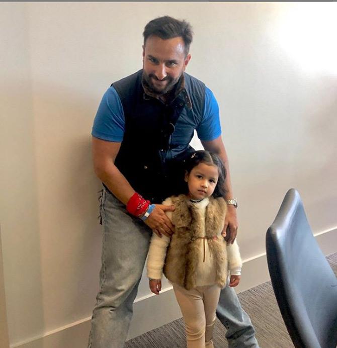 Ziva Dhoni posted this picture of herself with Taimur Ali Khan's father Saif Ali Khan. The Nawab was in Manchester for the India vs Pakistan match.