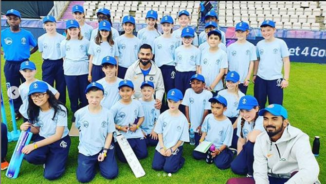 Virat Kohli and KL Rahul seen here in this group photo of themselves with a bunch of youngsters during India's training. Virat Kohli captioned the picture as, 