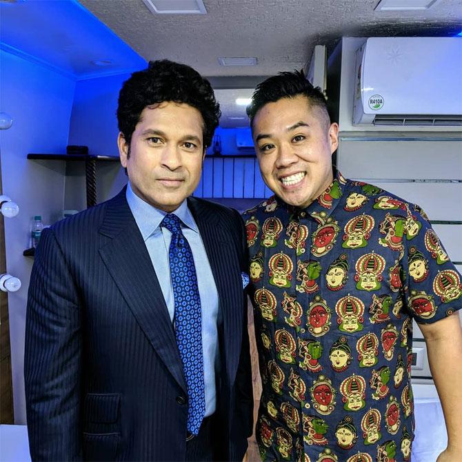 Kelvin Cheung loves to eat Japanese while prefers to cook Chinese food. He loves the concept of sustainable food
In picture: Kelvin Cheung with Sachin Tendulkar
