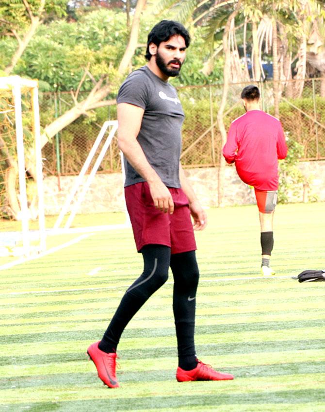 Suniel Shetty's son Ahan was out enjoying a game of football with friends at a ground in Bandra, Mumbai. Ahan will be making his Bollywood debut with Hindi remake of Telugu film RX 100. All pictures/Yogen Shah