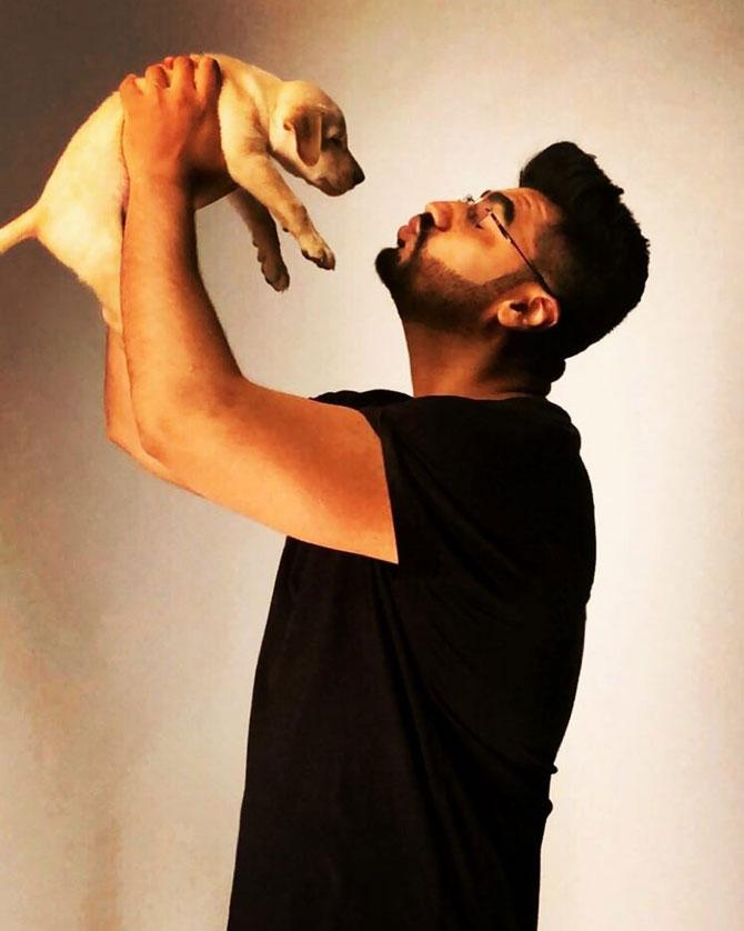 Arjun Kapoor with a little pup on one of his film sets. He shared this sweet picture and captioned it, 