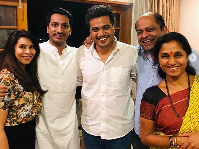 In pic: Supriya Sule poses for a family picture with Parth Pawar and Rohit Pawar. She captioned the picture: Fun Time With Family!