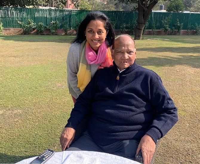 An active politician and currently a member of the 17th Lok Sabha of India, Supriya Sule was born and brought up in Pune. The 50-year-old politician completed her graduation from Jai Hind College in Mumbai and earned a B.Sc. degree in Microbiology.
In pic: Supriya Sule poses for a picture with father Sharad Pawar.
