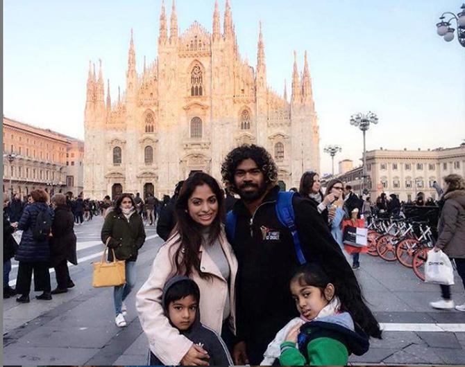 Lasith Malinga earned the nickname 'Slinga Malinga' due to his unique round-arm bowling style, which is referred also as a sling action.
In picture: Lasith Malinga and his family during a trip to Italy