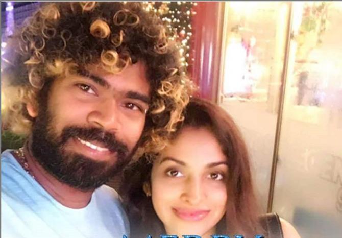 Lasith Malinga is considered one of the best bowlers ever in ODI cricket, known especially for his masterly skills during death overs bowling.
Lasith Malinga posted this picture with wife Tanya Perera and captioned it as, 
