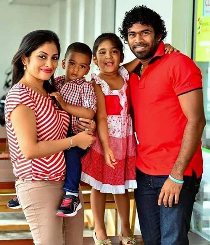 Lasith Malinga married Tanya Perera in 2010 and the couple has been going strong ever since.
In picture: Lasith Malinga with wife Tanya Perera and children