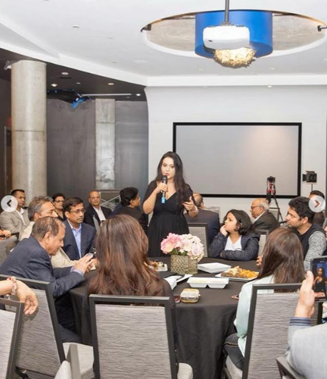In pic: Amruta Fadnavis interacts with Texas Doctors and members of Maharashtra Mandal as they discuss social issues.