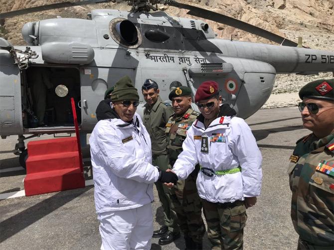 Rajnath Singh, who took oath as Defence Minister visited Siachen, on June 3, 2019, the world's highest battlefield, and interacted with soldiers of the Indian army, who are guarding the border beyond the heights of 12,000 ft. Rajnath was accompanied by Army Chief Gen. Bipin Rawat and General Officer Commanding-in-Chief of Northern Command Ranbir Singh.