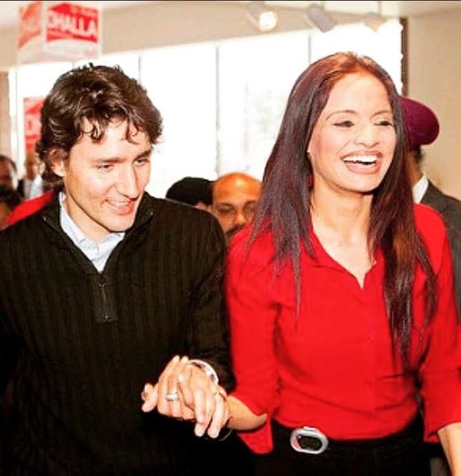 In pic: Ruby Dhalla holds the hand of PM of Canada, Justin Trudeau as she congratulates him on completing one year of being elected as the coolest PM on the globe.