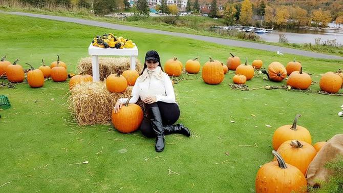 In pic: Ruby Dhalla shared this beautiful picture of herself sitting amidst huge pumpkins on the occasion of Thanksgiving day.