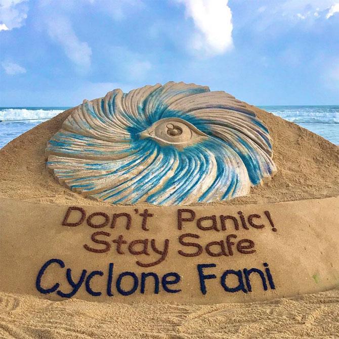 Sudarsan Pattnaik created a sand art after cyclone Fani made a landfall in Odisha in May 2019. Puri district was worst hit by the cyclone that ravaged coastal Odisha on May 3, 2019. The cyclone that hit the coast on May 3 damaged the basic infrastructures like electricity, telecom, and water in the adjacent areas