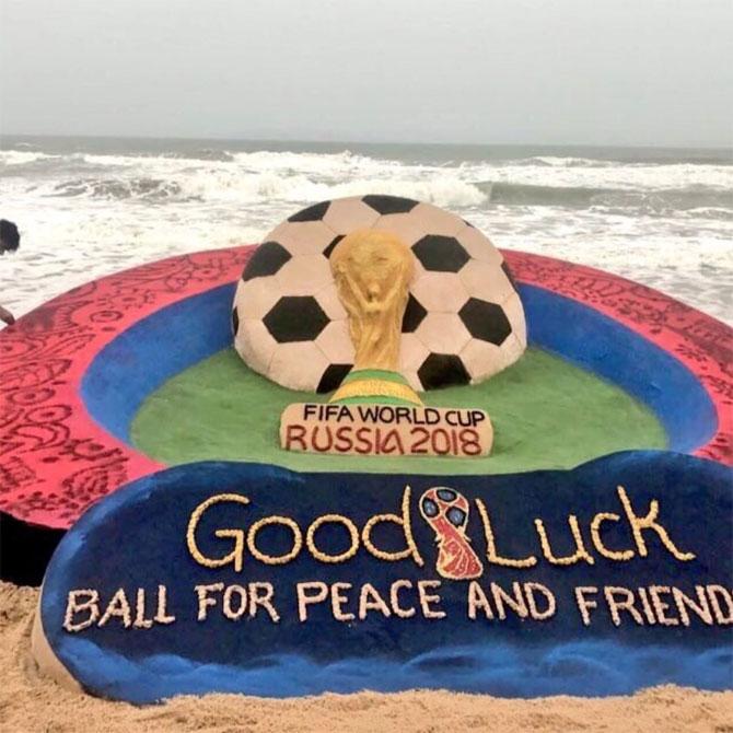 Sudarsan Pattnaik took on his skills to create a FIFA World Cup 2018 sand art at Puri beach. Sudarsan Pattnaik and his teams used six tons of sand for his creation