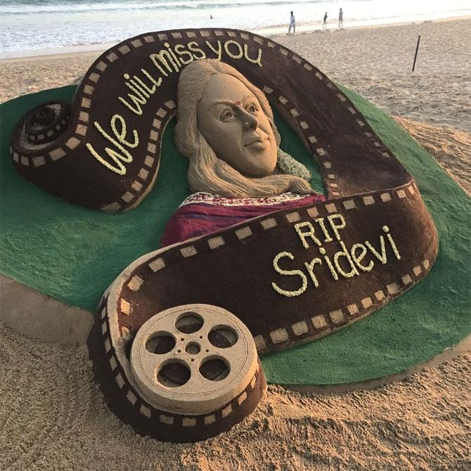 Sudarsan Pattnaik dedicated a sand art to Bollywood actress Sridevi after she suddenly passed away. Sridevi, known for her ability to slip into myriad roles, expressive eyes, sheer comic timing and her fluid dancing skills, died on February 24, 2018. Her death left everyone shocked, and saddened