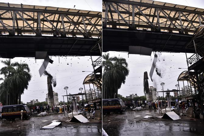 The metal sheet of the Bandra skywalk that fell on commuters who were travelling via SV road near Bandra Talao