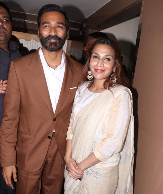 Dhanush and wife at The Extraordinary Journey of the Fakir trailer launch event in Mumbai