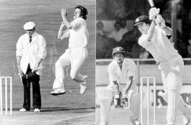 Ian Botham (left) in full flow and Greg Chappell against WI in 1975-76