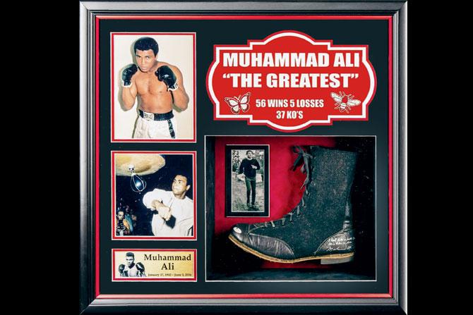 Muhammad Ali on a leather boxing boot