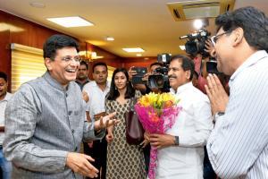 Piyush Goyal retains railways, promises reforms Piyush Goyal in the Ministry of Railways on Friday. Pic/PTI