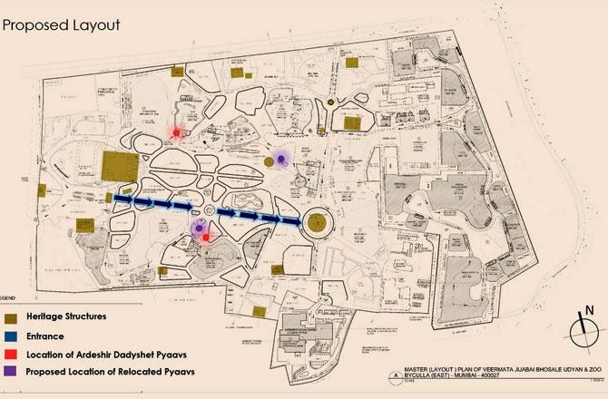 The proposed site (in purple) inside the zoo, where the Ardeshir Dadyshet pyaavs will be installed
