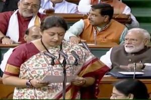 Smriti Irani receives longest applause while taking oath as LS member