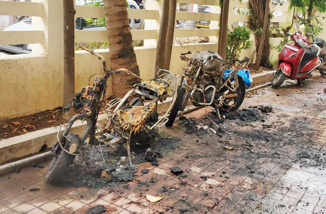The bikes were burnt late on Monday night by the 22-year-old