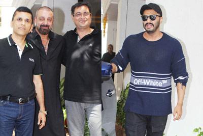 Arjun Kapoor and Sanjay Dutt at Anand Pandit's residence in Juhu