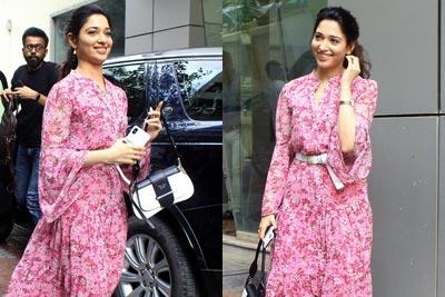Tamannaah Bhatia opts for pink floral shirt dress for outing in Andheri