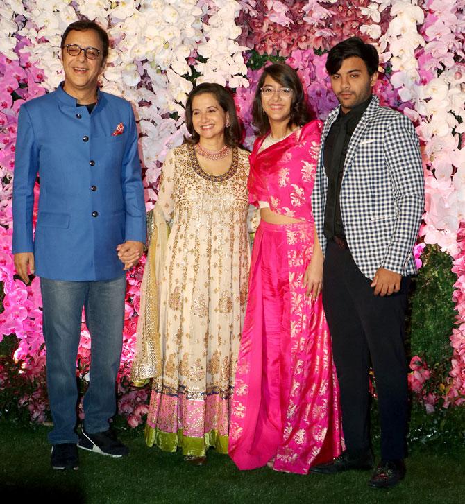 Bollywood filmmaker Vidhu Vinod Chopra, wife Anupama Chopra with kids attended the glitzy celebration in honour of newly-weds Akash Ambani and Shloka Mehta