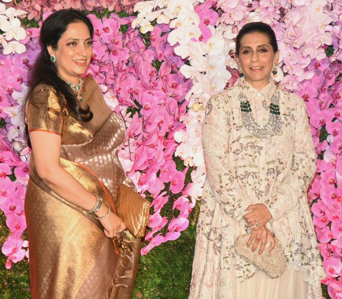 Uddhav Thackeray's wife Rashmi Thackeray and Anil Kapoor's wife Sunita Kapoor attended the glitzy celebration in honour of newly-weds Akash Ambani and Shloka Mehta