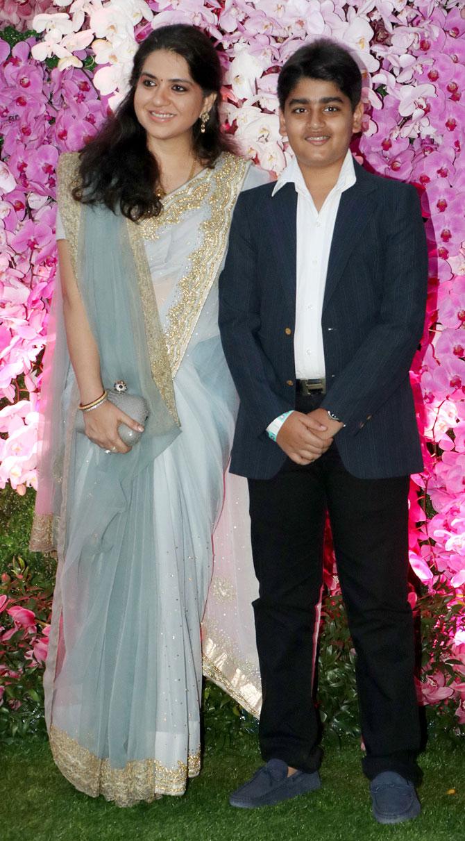 BJP leader and social activist Shaina NC attended the glitzy celebration in honour of newly-weds Akash Ambani and Shloka Mehta with son Ayaan