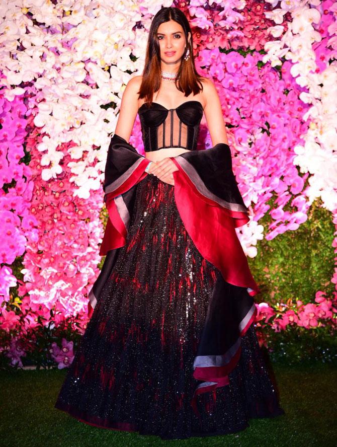 Actress Diana Penty attended the glitzy celebration in honour of newly-weds Akash Ambani and Shloka Mehta in a sultry dress