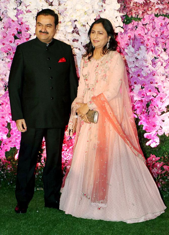 Industrialist Gautam Adani with wife Priti Adani attended the glitzy celebration in honour of newly-weds Akash Ambani and Shloka Mehta
