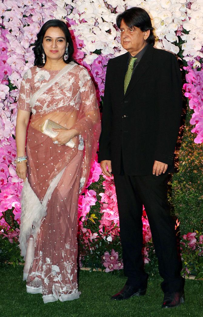 Padmini Kolhapure and husband Pradeep Sharma attended the glitzy celebration in honour of newly-weds Akash Ambani and Shloka Mehta