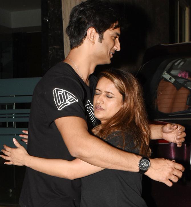 Aww! Isn't this a cute moment? Sushant Singh Rajput gives a tight hug to his dear friend and PR manager Rohini Iyer.