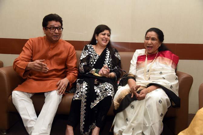 In picture: Raj and Sharmila Thackeray attend the birthday celebration of Bollywood's legendary singer Asha Bhonsale.