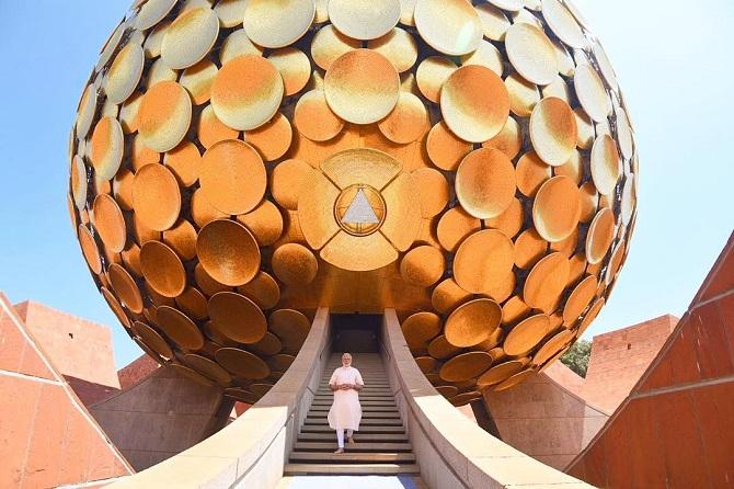 Modi shared a photo at the iconic Matrimandir in Auroville. He had said that several of the world's greatest religions were born in the country which motivates people to take a spiritual path. 