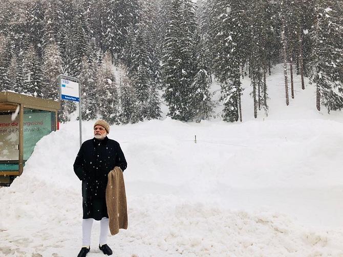 Narendra Modi went to Switzerland to take part in the World Economic Forum in Davos where he met world leaders and experts but didn't forget to enjoy the snow.