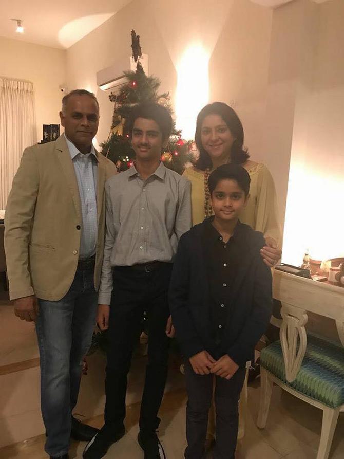 In 2003, Priya Dutt married entrepreneur Owen Roncon and the couple has two children - Sumair Roncon and Siddharth Roncon.
In picture: Priya Dutt poses for a picture with husband Owen and sons.