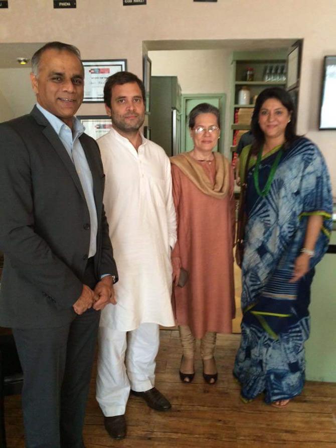 In picture: Priya Dutt and hubby Owen Roncon pose with Rahul Gandhi and Sonia Gandhi.