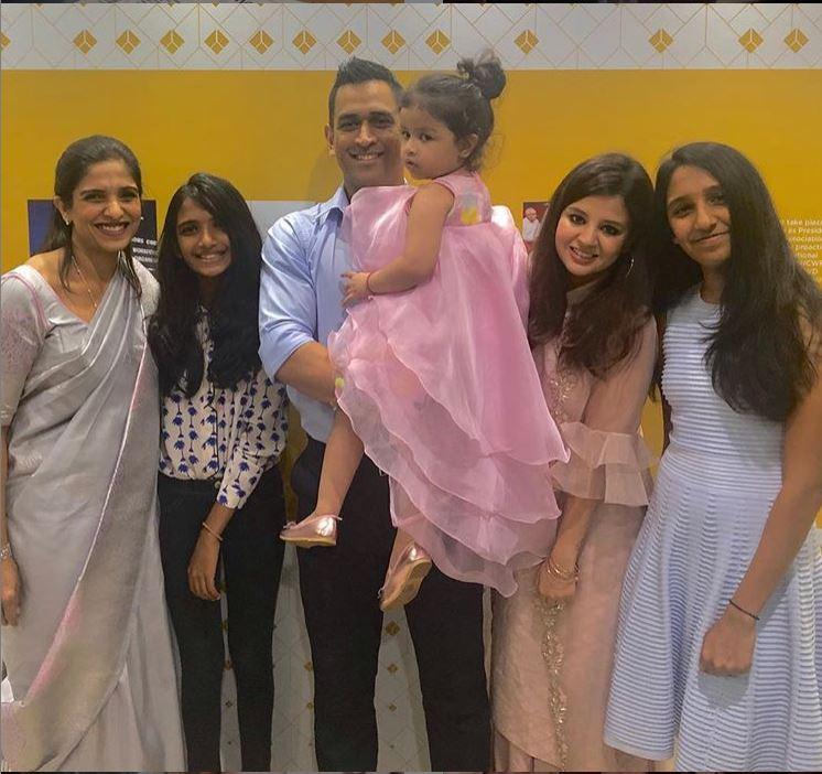 Sakshi Dhoni posted this picture of herself, her husband Dhoni and daughter Ziva with some friends in Chennai. She captioned, 