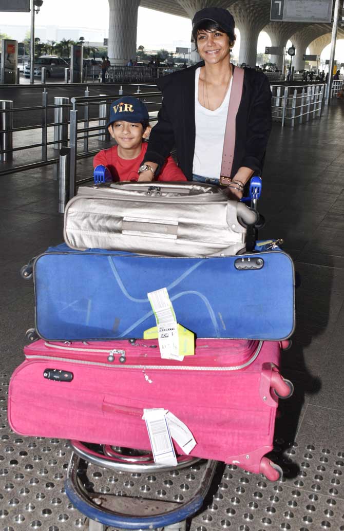 Mandira Bedi was also spotted at Mumbai airport with her son Vir. The mother-son duo were all smiles when they spotted the shutterbugs.